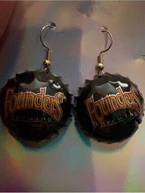 Black Bottle Cap Dangle Earrings